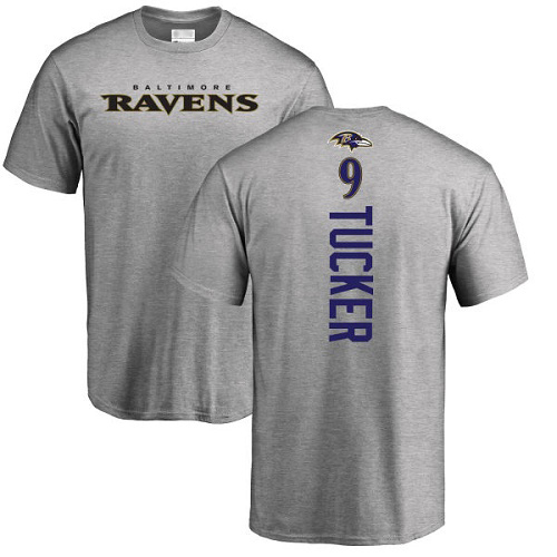 Men Baltimore Ravens Ash Justin Tucker Backer NFL Football #9 T Shirt